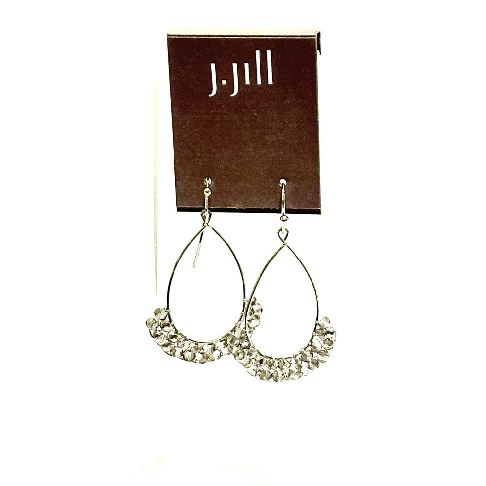 JJill Crystal Beaded Silver Teardrop Earrings NWT